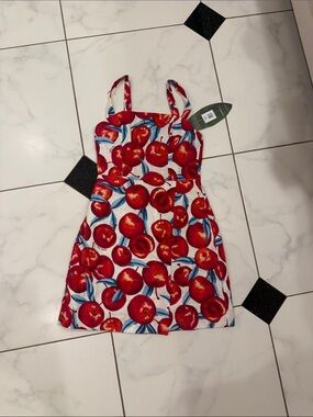 FARM Rio Red Cherry Print Strap Dress